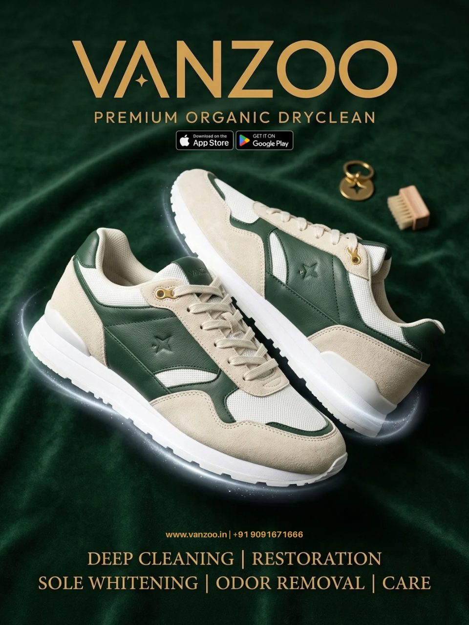 Green and cream sneakers — Vanzoo sneaker deep cleaning, sole whitening and odour removal