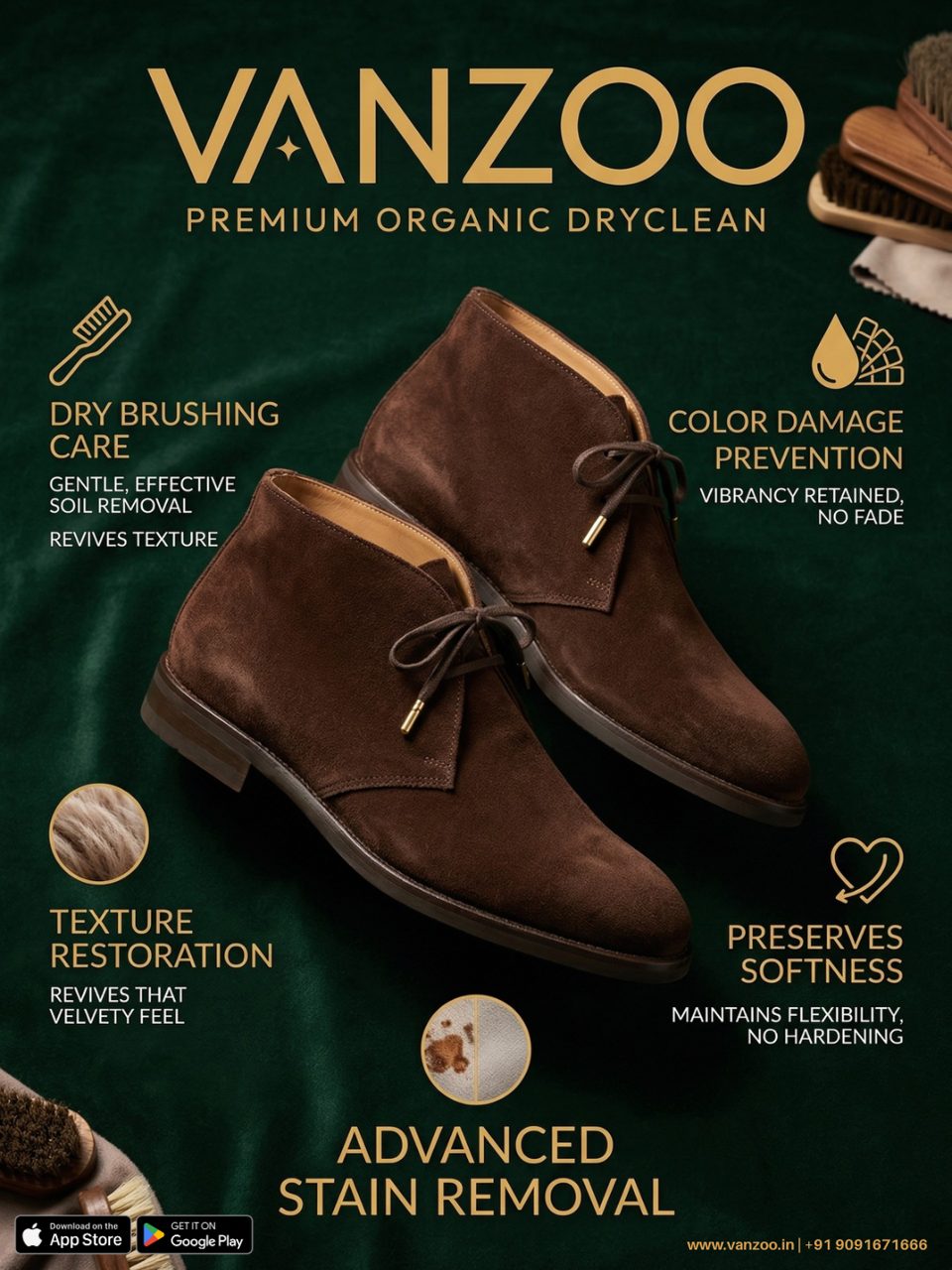 Brown suede boots — Vanzoo suede cleaning with dry brushing and texture care