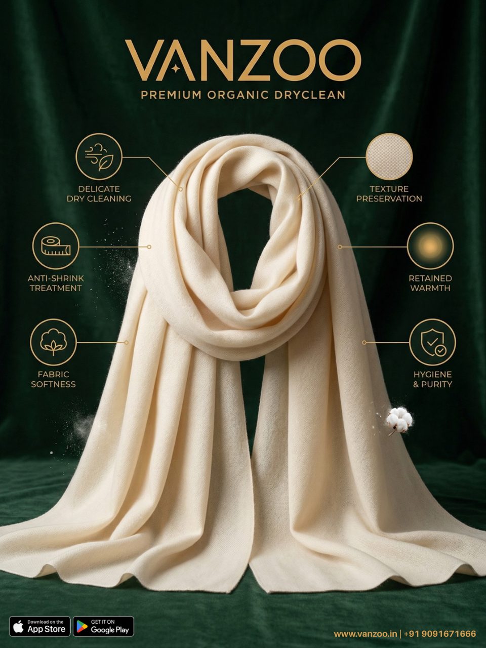 Cream wool scarf — Vanzoo delicate fabric dry cleaning