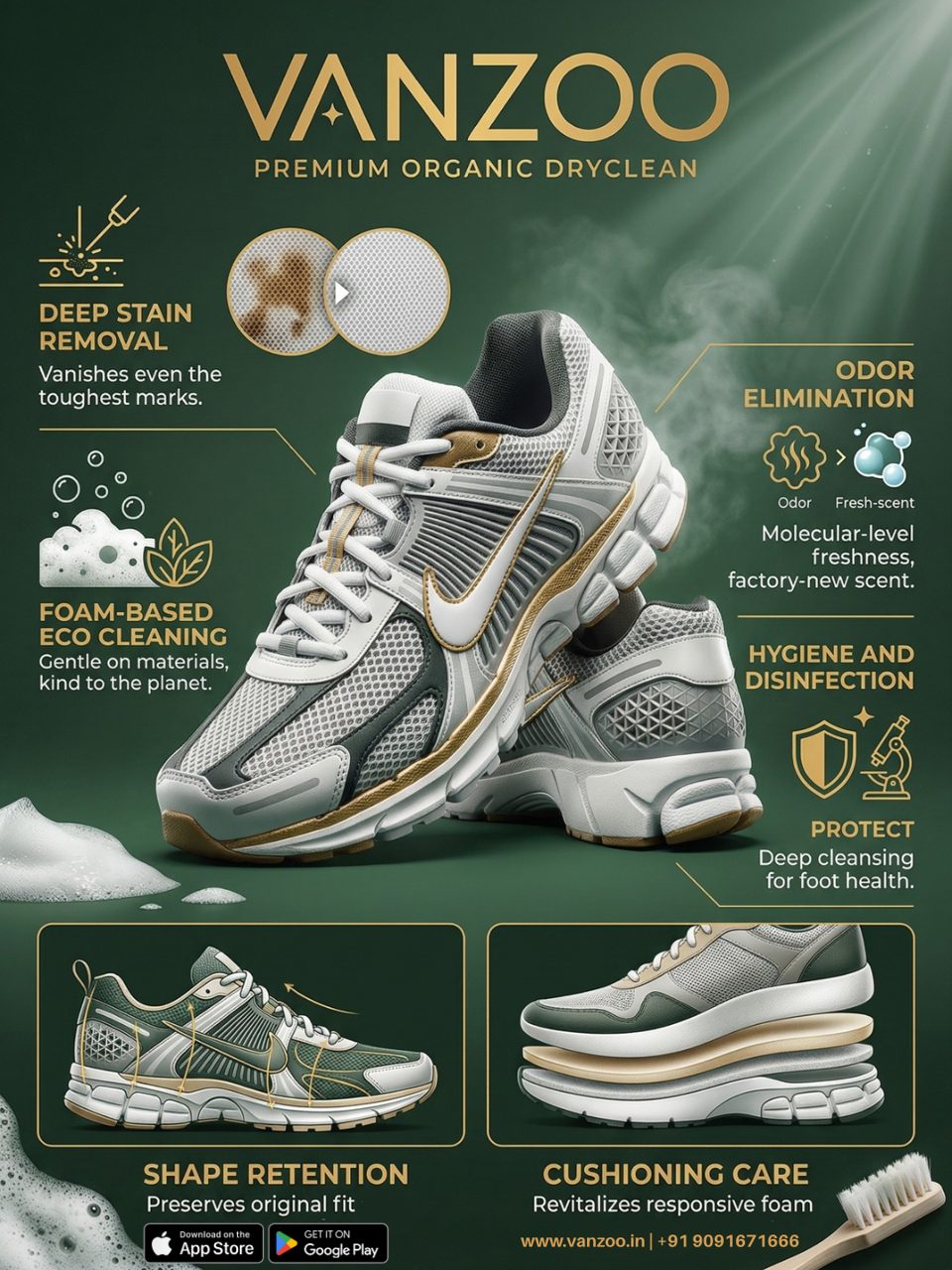 Running sneakers — Vanzoo foam-based eco cleaning, odour elimination and shape retention