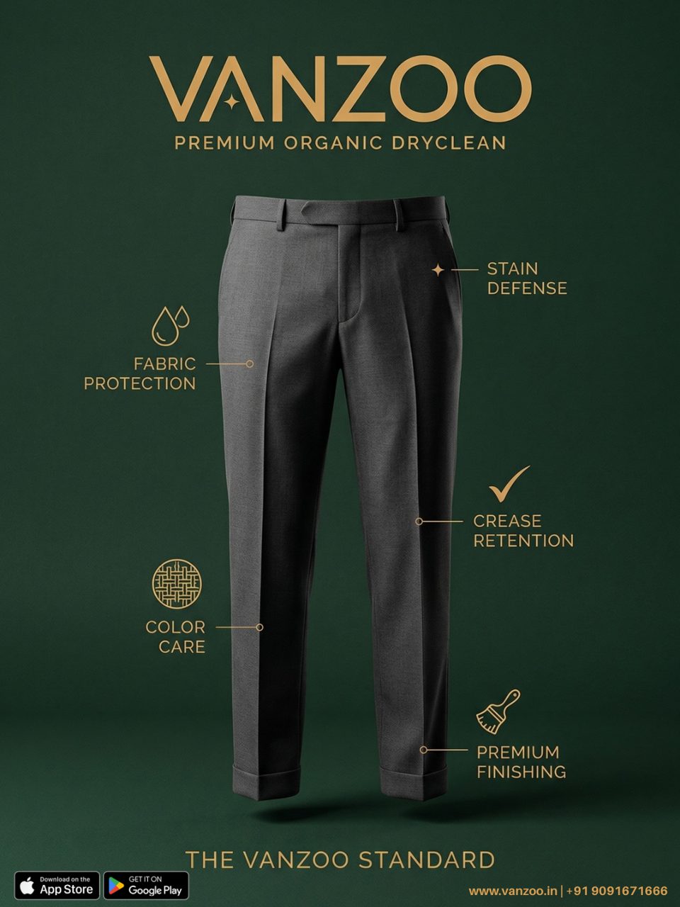 Grey formal trousers — Vanzoo trouser dry cleaning with crease retention and fabric protection