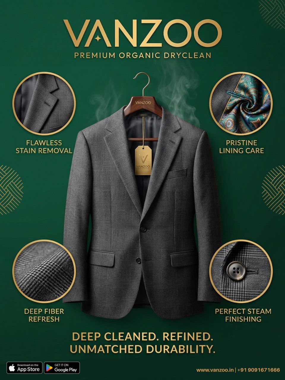 Grey suit jacket on a hanger — Vanzoo suit dry cleaning