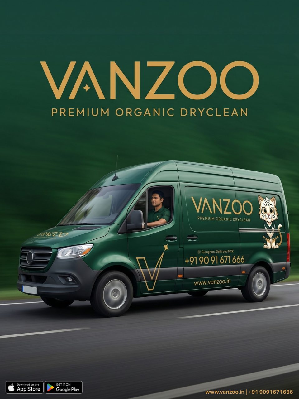 Green Vanzoo delivery van — free pickup and delivery in Gurgaon
