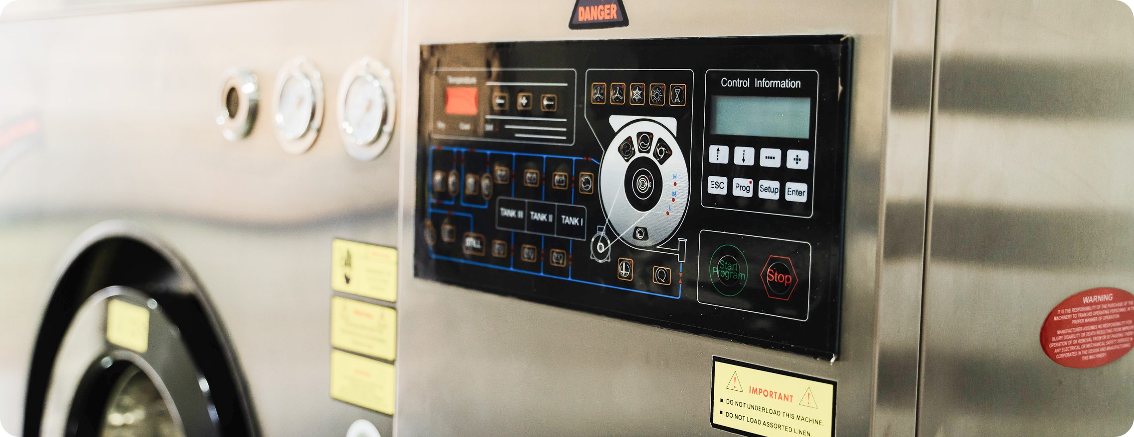 Control panel of the PERC-free hydrocarbon dry cleaning system used at Vanzoo