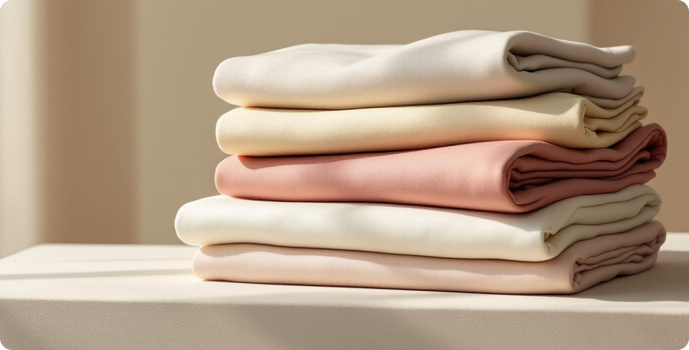 Folded silk, wool and cashmere garments after gentle, skin-friendly hydrocarbon cleaning
