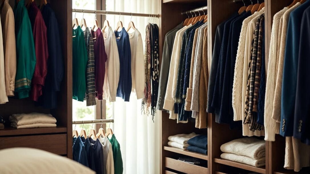 Luxury clothing materials and craftsmanship details including silk fabric, cashmere knit, fine wool, and hand embroidery showing what defines high-end garments and how to maintain luxury clothes