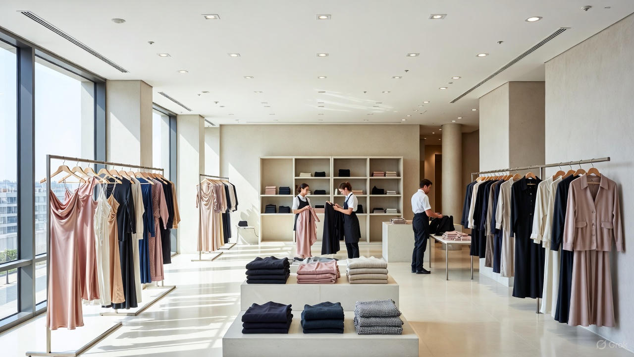 luxury dry cleaning is different than regular dry cleaning- "Luxury dry cleaning service with delicate garments like silk dresses and cashmere coats being hand-pressed and carefully treated with eco-friendly solvents, upscale professional interior, bright and crisp lighting, stock photography style"